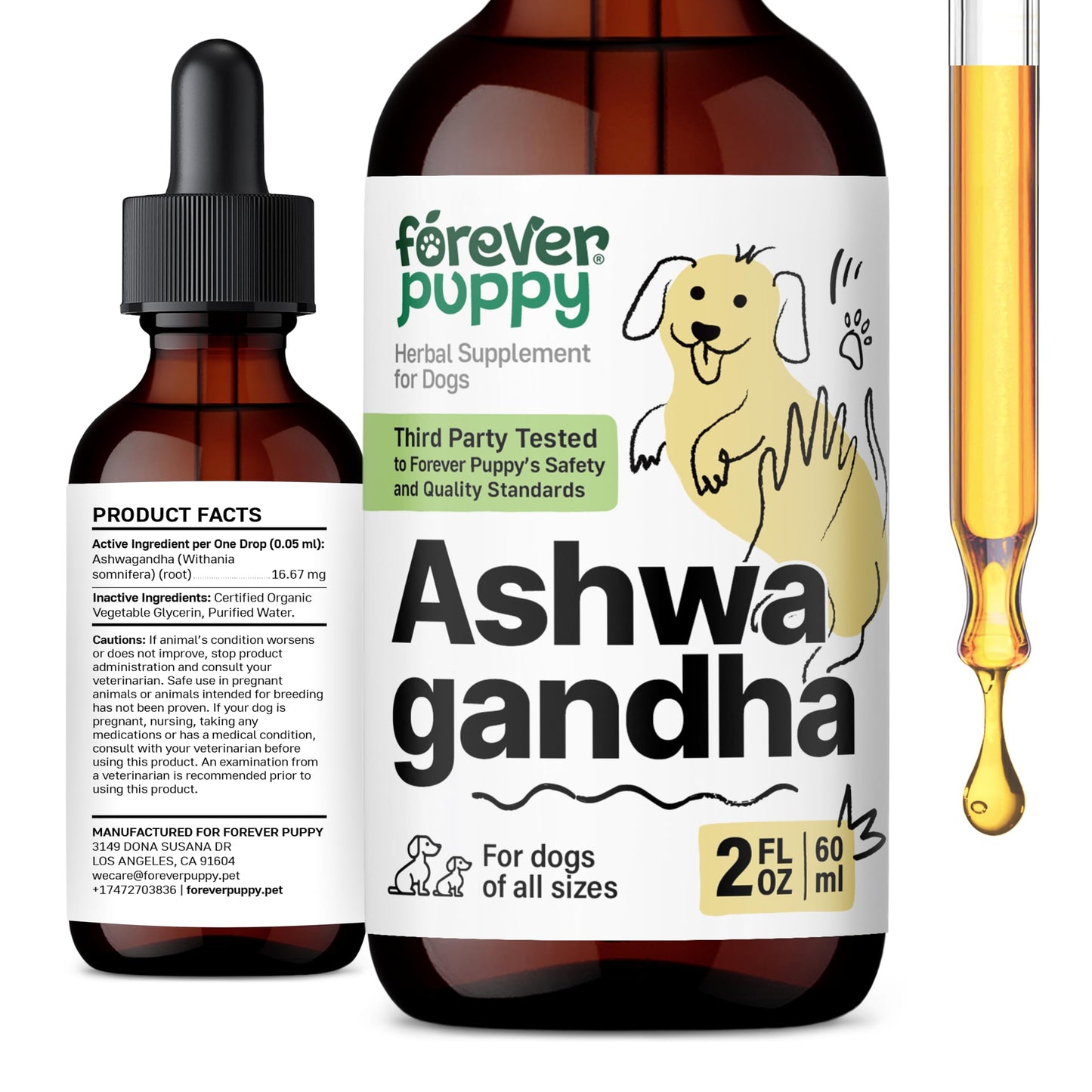 Forever Puppy Ashwagandha Drops for Dogs | Calming & Relaxation Supplement | 2 oz