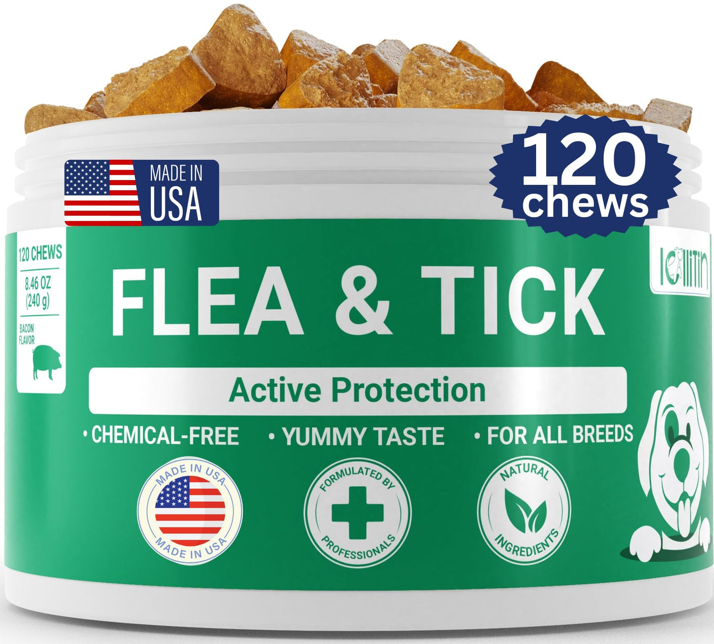 Flea & Tick Dog Chews | Natural Daily Support | Bacon Flavor | 120 ChewsFlea & Tick Dog Chews | Natural Daily Support | Bacon Flavor | 120 Chews