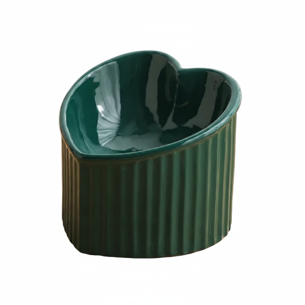 Heart-Shaped Ceramic Pet Bowl | Elevated Tilted Food & Water Bowl