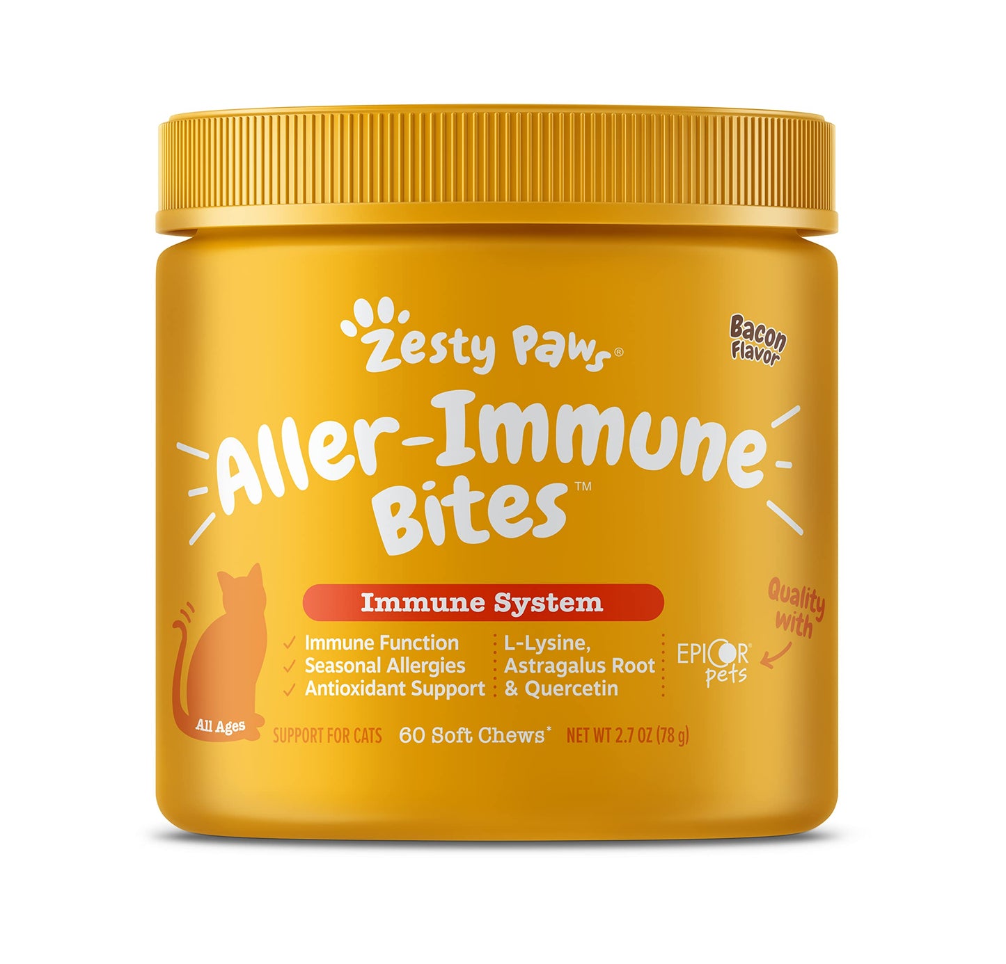Zesty Paws Cat Allergy & Skin Support Chews | Omega-3, Probiotics & Salmon Oil (60 Soft Chews)