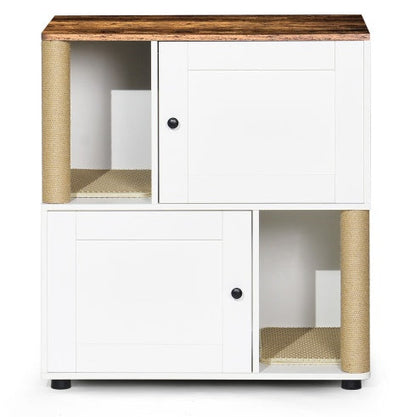 Double Cat Litter Box Enclosure | Wooden Litter Cabinet with Storage Shelf