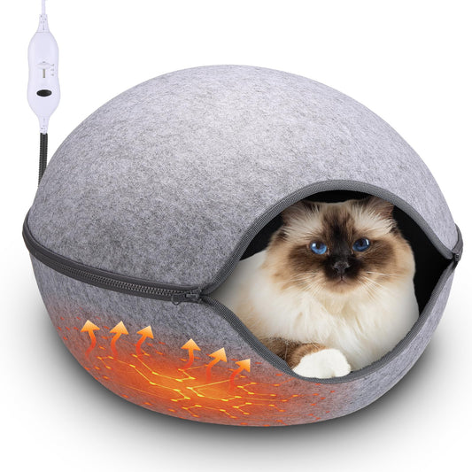Heated Cat Bed for Indoor Cats – 18.1 Inch Cozy Cat Cave with Removable Waterproof Heating Pad