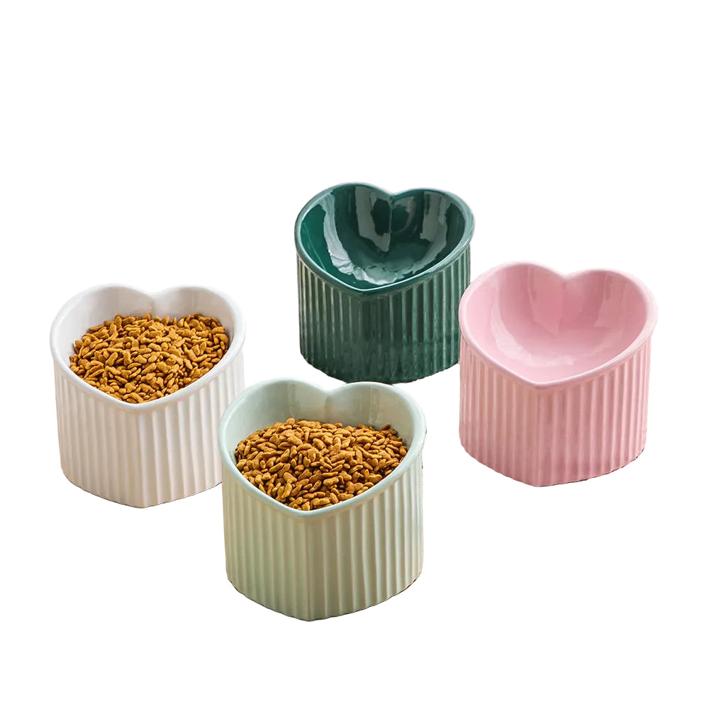 Heart-Shaped Ceramic Pet Bowl | Elevated Tilted Food & Water Bowl