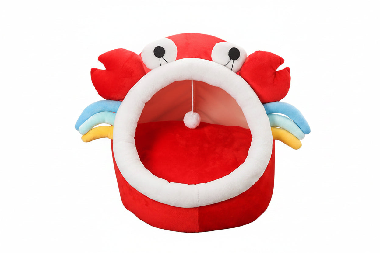 Crab Cat Bed | Semi-Enclosed Plush Pet Bed for Cats & Small Dogs
