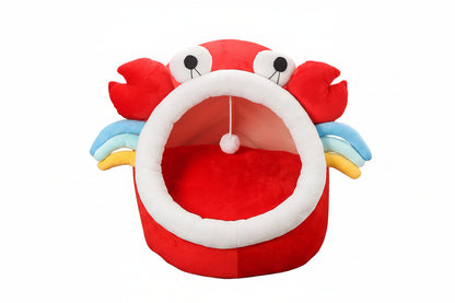 Crab Cat Bed | Semi-Enclosed Plush Pet Bed for Cats & Small Dogs