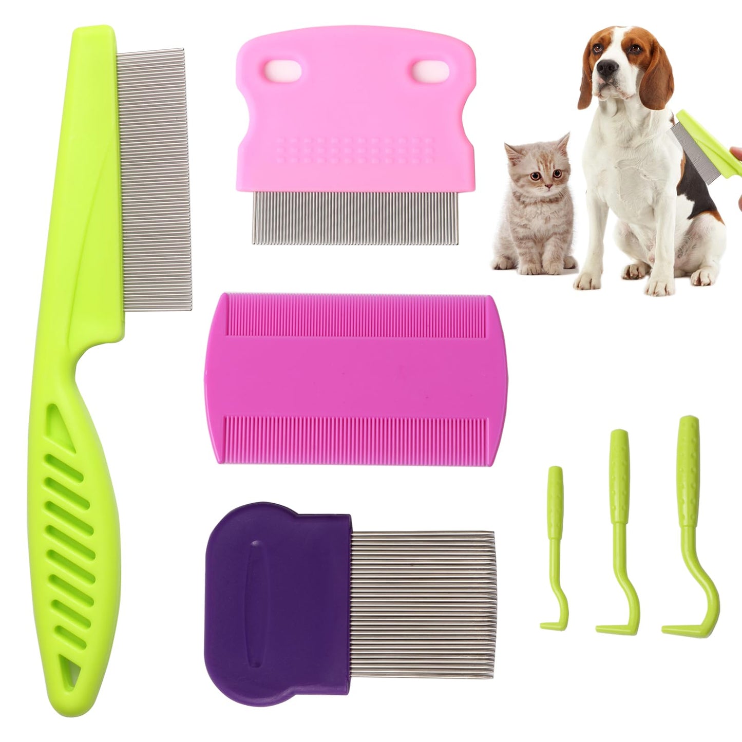 7-Piece Flea & Tick Grooming Comb Set | Metal Pet Combs