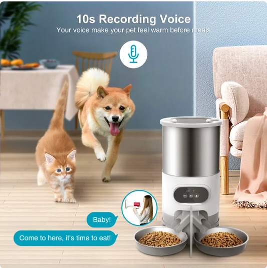 Automatic Pet Feeder | 4.5L Dual Bowl Food Dispenser with Voice Recorder