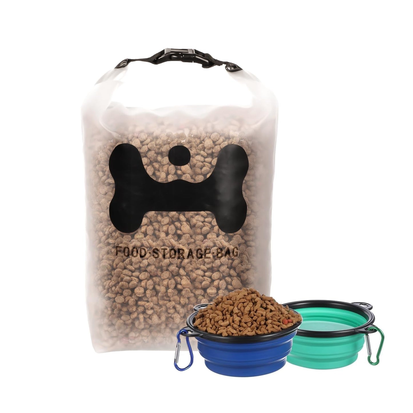 Silicone Pet Food Travel Storage Bag | 40-Cup Dog Food Container with 2 Collapsible Bowls