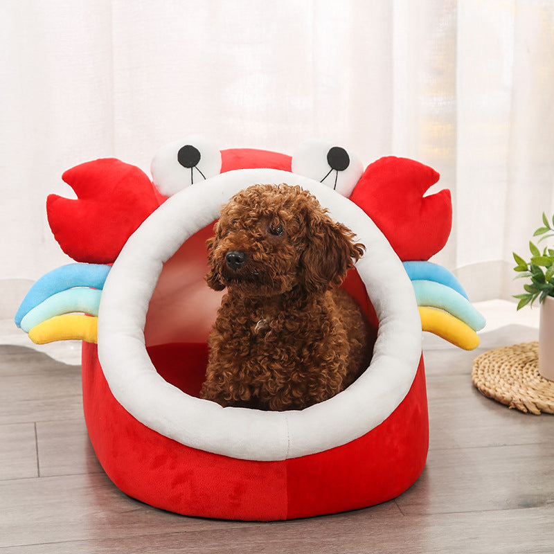 Crab Cat Bed | Semi-Enclosed Plush Pet Bed for Cats & Small Dogs