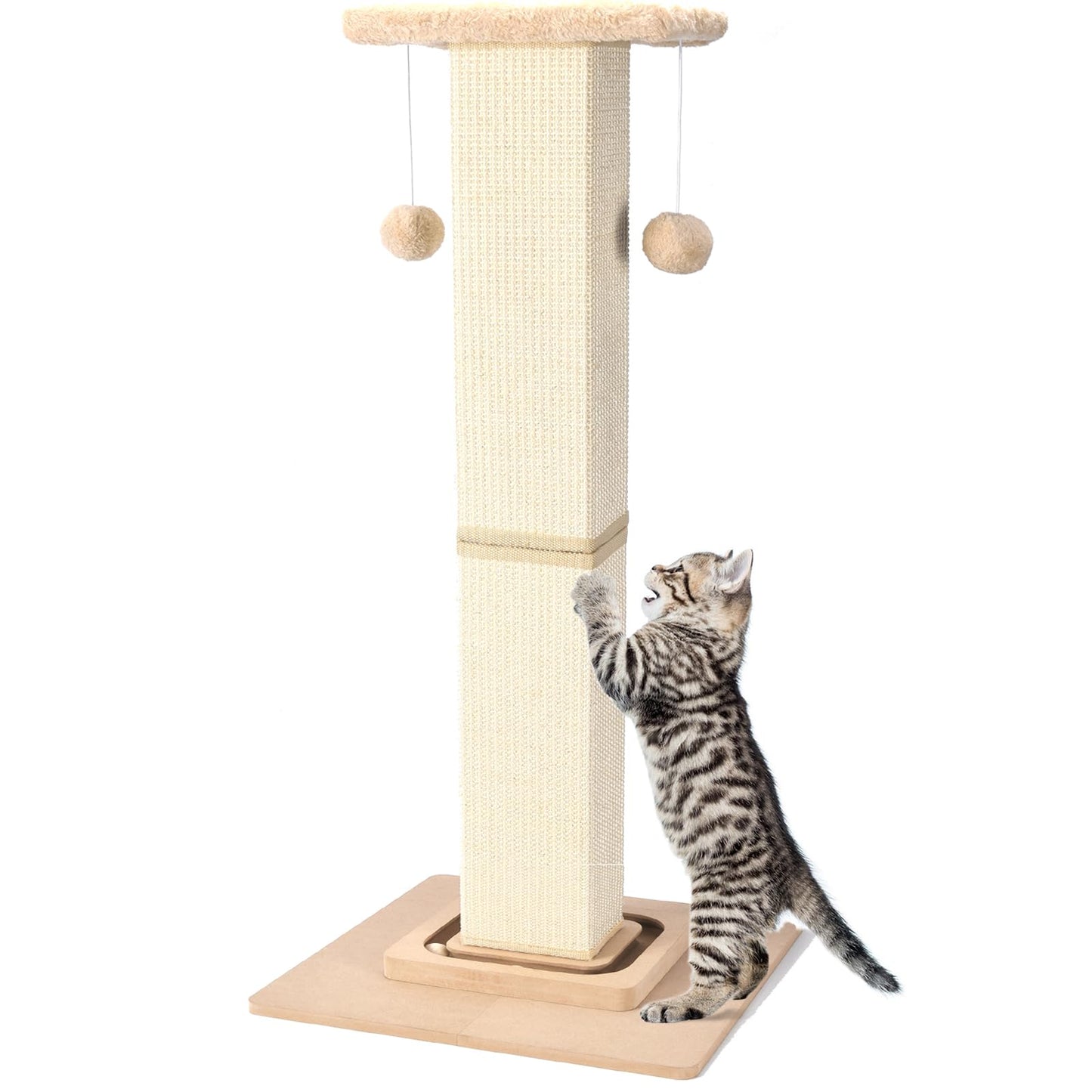 Tall Cat Scratching Post | 33-Inch Heavy-Duty Sisal Scratcher with Hanging Ball Toy