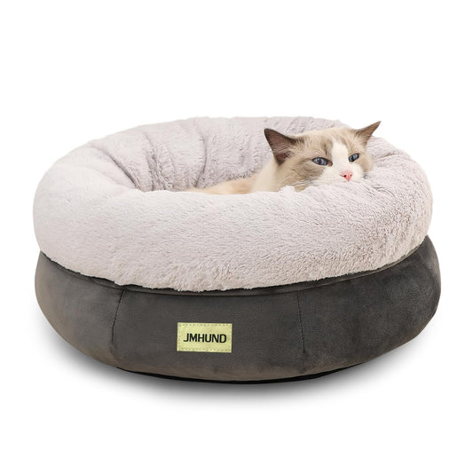 Round Cat Bed for Indoor Cats – Washable Plush Pet Bed