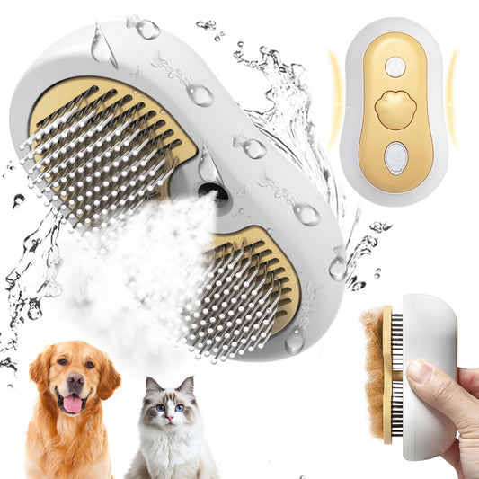 3-in-1 Steam Pet Grooming Brush | Self-Cleaning Deshedding Comb