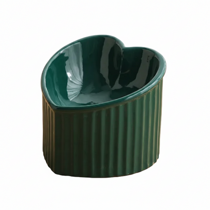 Heart-Shaped Ceramic Pet Bowl | Elevated Tilted Food & Water Bowl