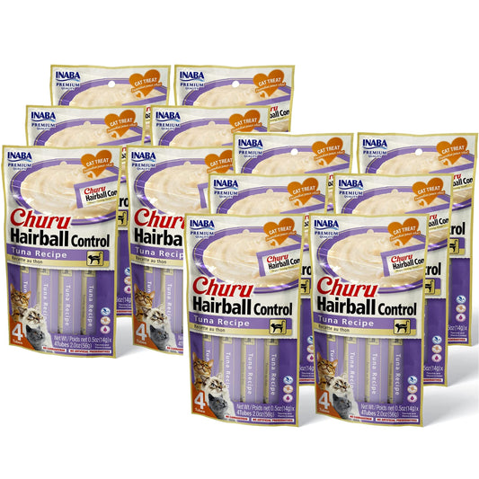 INABA Churu for Cats Functional Creamy Lickable Purée Cat Treat for Hairball Control with Taurine & Vitamin E 0.5 Ounces Each 48 Tubes (4 per Pack) Tuna Recipe