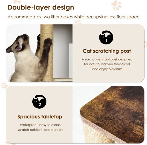 Double Cat Litter Box Enclosure | Wooden Litter Cabinet with Storage Shelf
