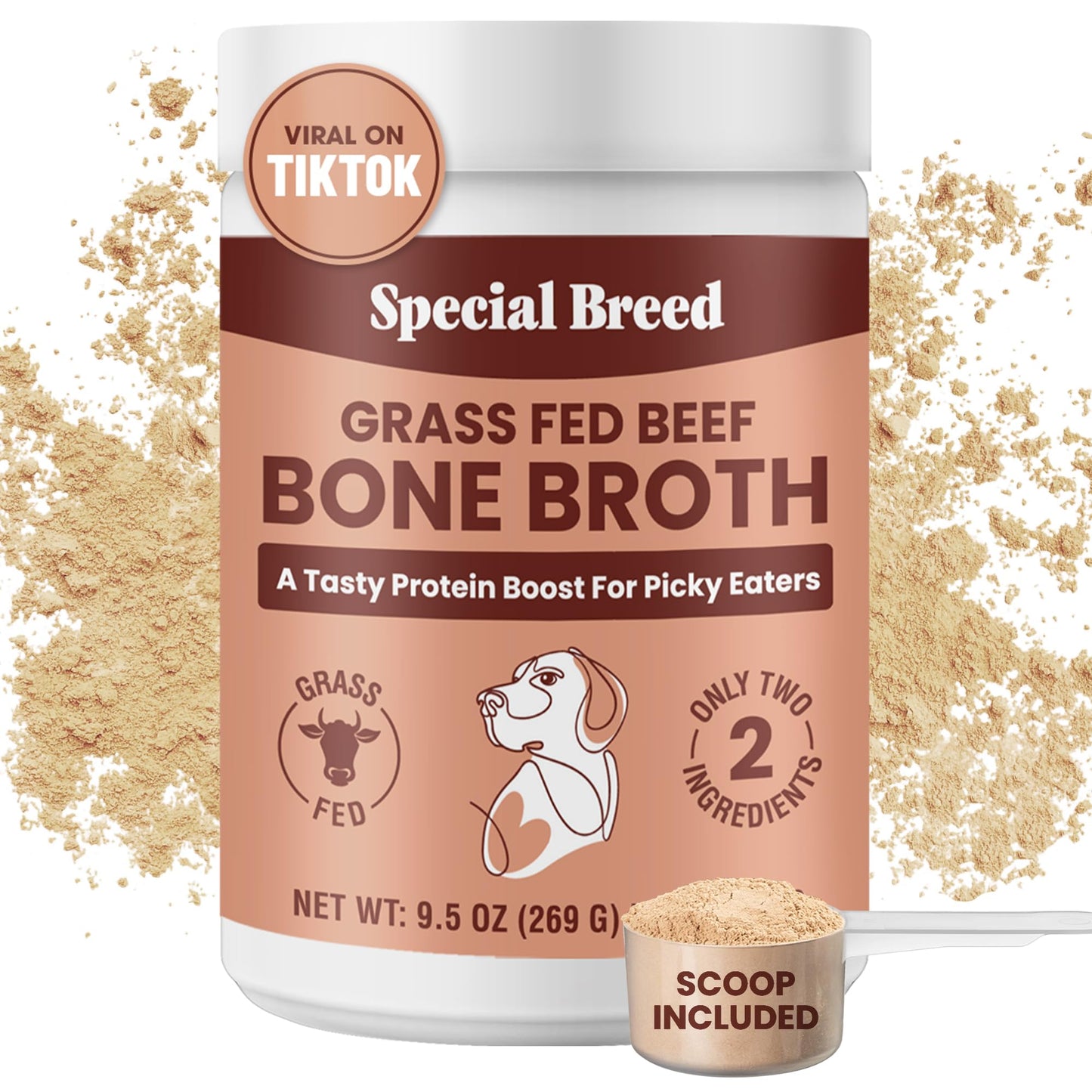Bone Broth Powder for Dogs & Cats | Grass-Fed Beef Food Topper (9.5 oz)