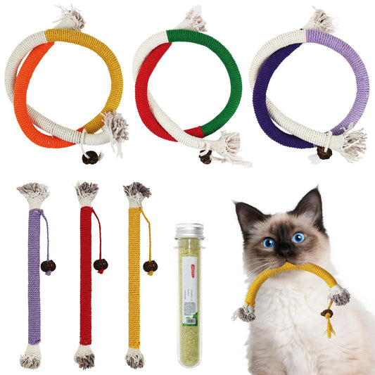 Catnip Chew Toy for Cats – Interactive Long Rope Toy with Tassels, Cat Mint Scent & 50ml Catnip for Indoor Cat Play