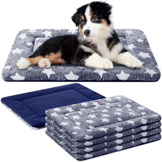 Reversible Dog Crate Bed Mat | Washable Pet Sleeping Pad (4-Pack)