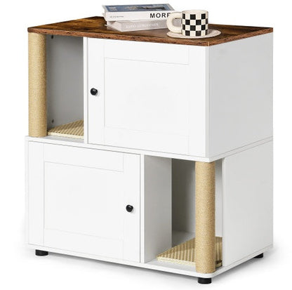 Double Cat Litter Box Enclosure | Wooden Litter Cabinet with Storage Shelf