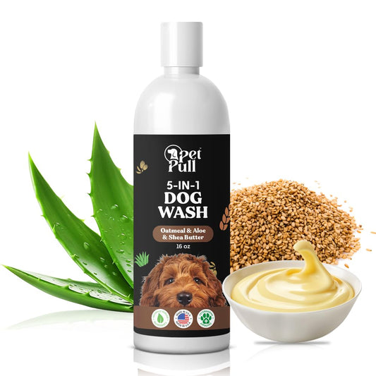 5-in-1 Natural Dog Shampoo | Oatmeal, Aloe & Shea Butter Grooming Wash (16 oz)